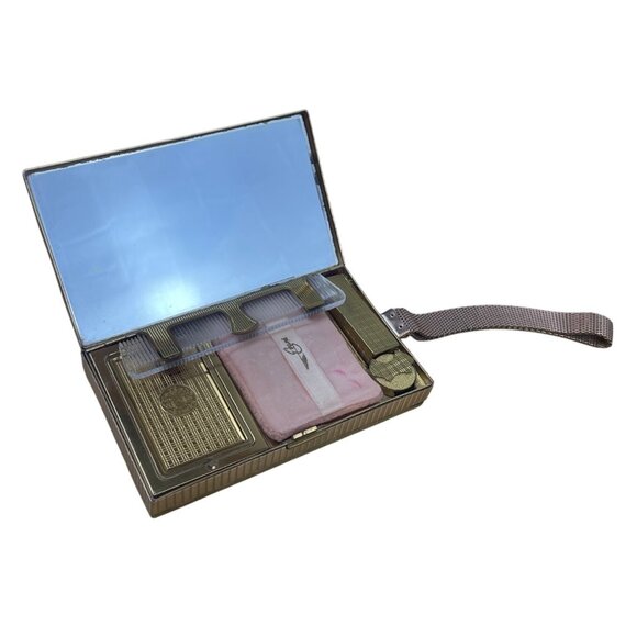 Vintage Evans Gold Tone Woven Design With Mirror & Lipstick Holder Makeup Case - Picture 5 of 7